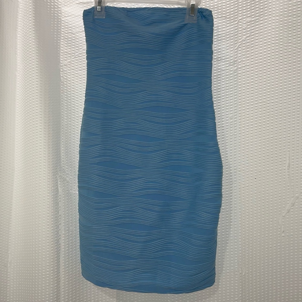 SHEIN Ribbed Body Con baby blue strapless dress